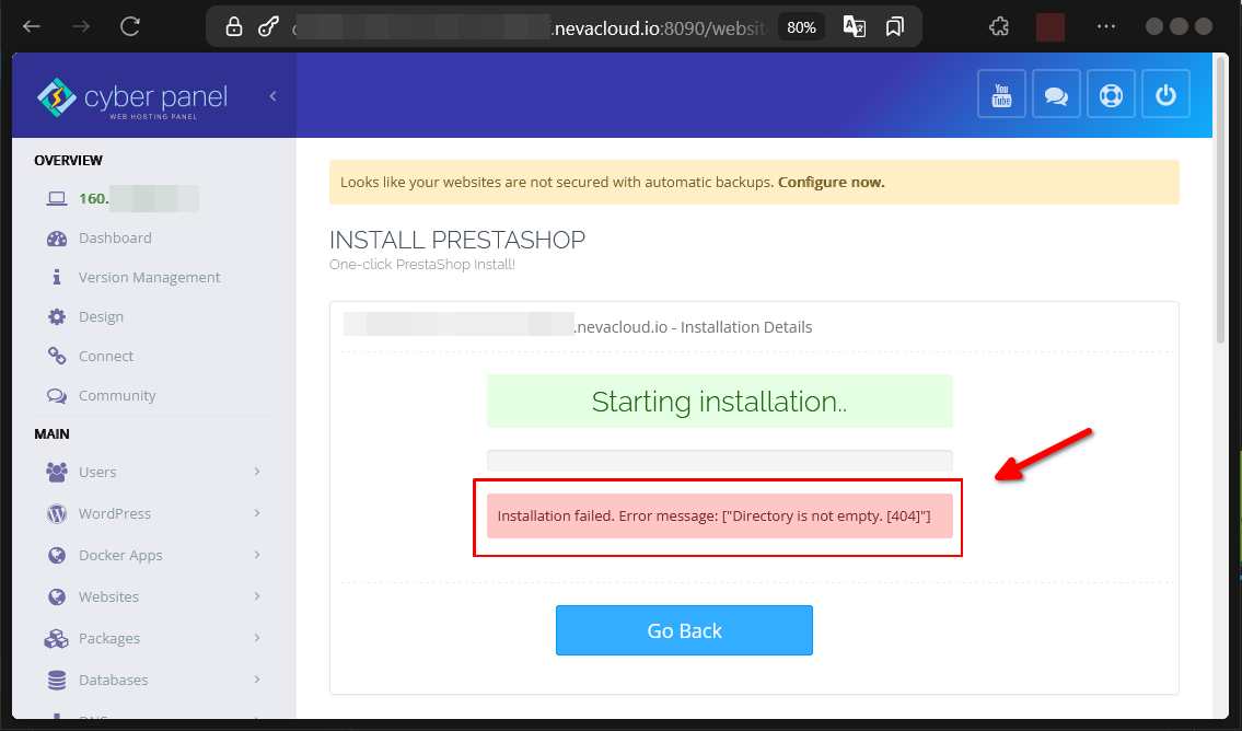 Cara Mengatasi Eror 'Directory Is Not Empty' di CyberPanel