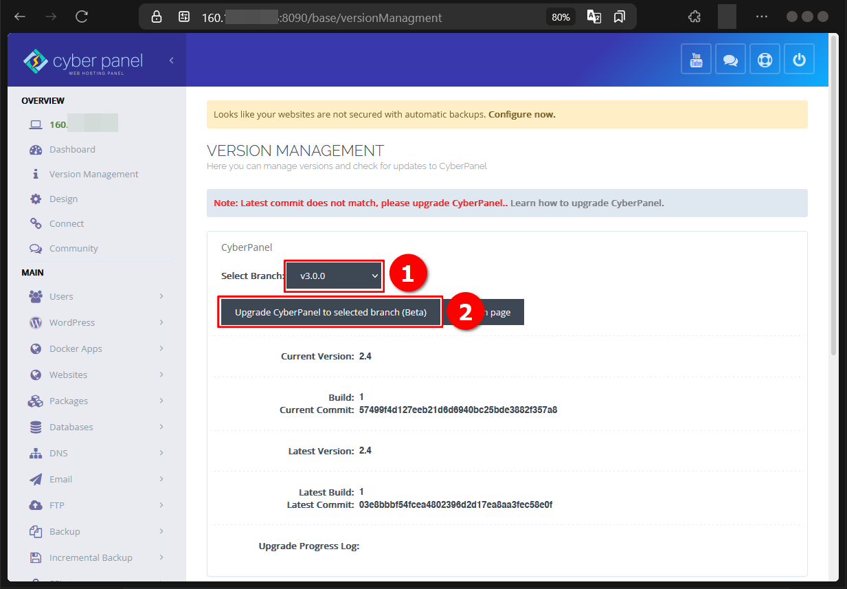 Cara Upgrade Atau Downgrade Versi CyberPanel di Cloud VPS