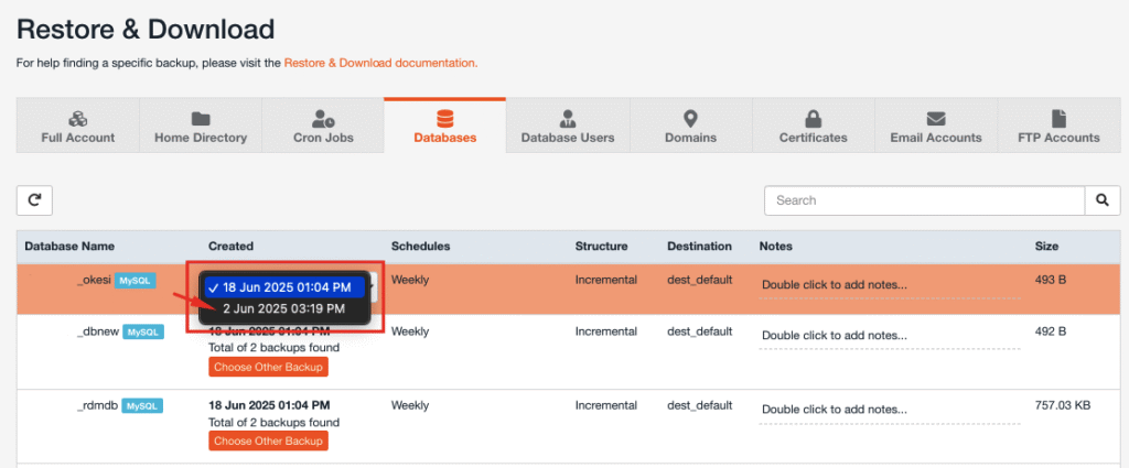 Restore Database dengan Jetbackup cPanel