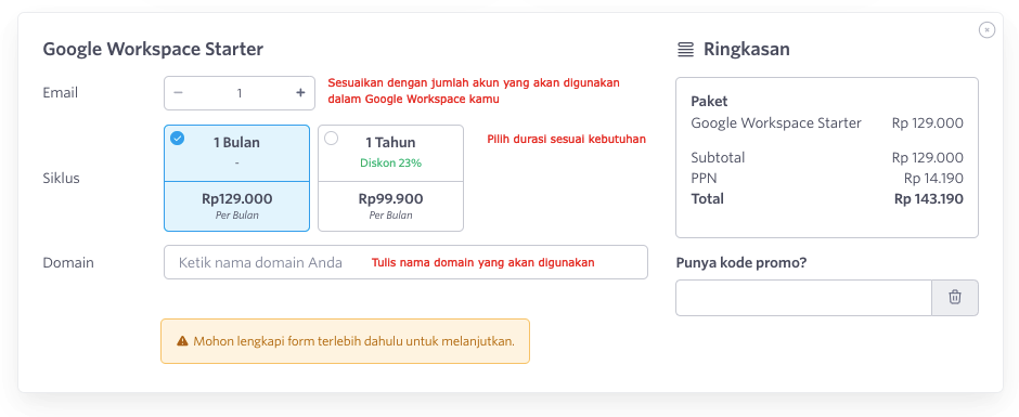 Cara Order Google Workspace