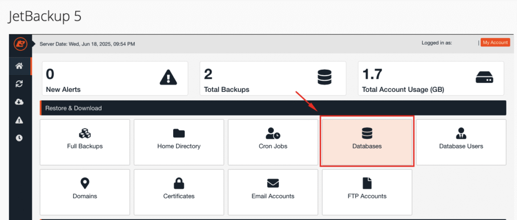 Restore Database dengan Jetbackup cPanel