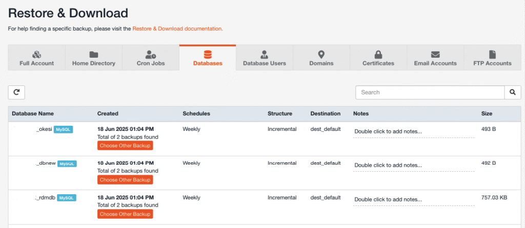 Restore Database dengan Jetbackup cPanel