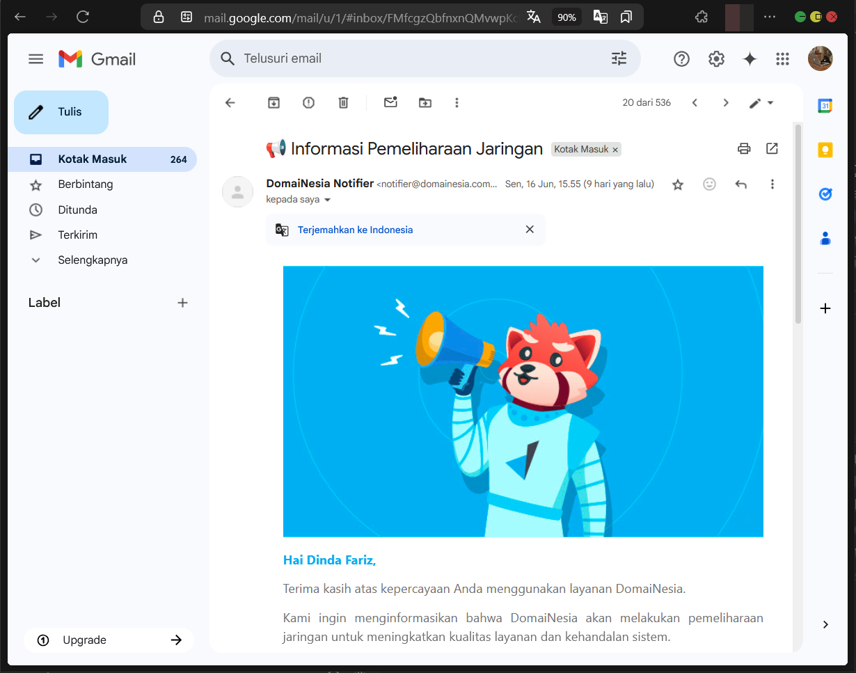 Cara Cek Status Server DomaiNesia Dan Jadwal Pemeliharaan