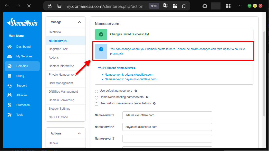 Cara Sambungkan Domain Ke Cloudflare DNS di MyDomaiNesia