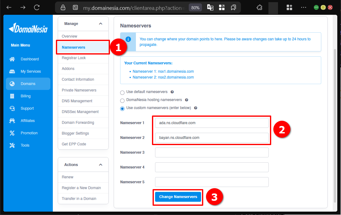 Cara Sambungkan Domain Ke Cloudflare DNS di MyDomaiNesia