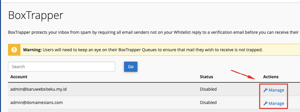 Menggunakan BoxTrapper cPanel