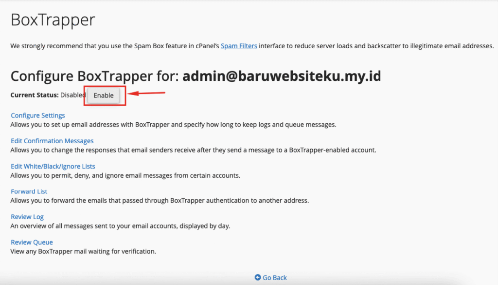 Menggunakan BoxTrapper cPanel
