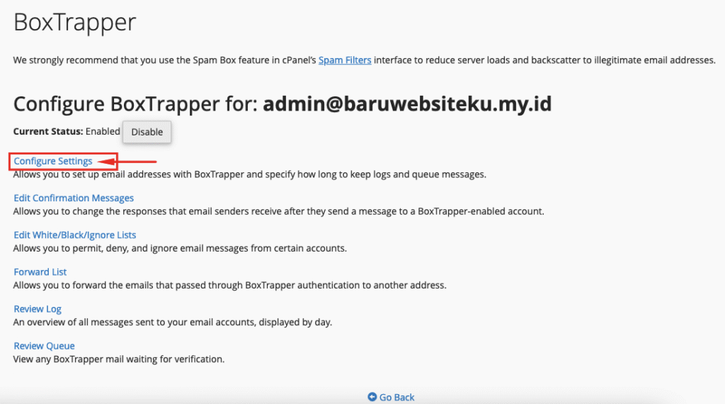 Menggunakan BoxTrapper cPanel