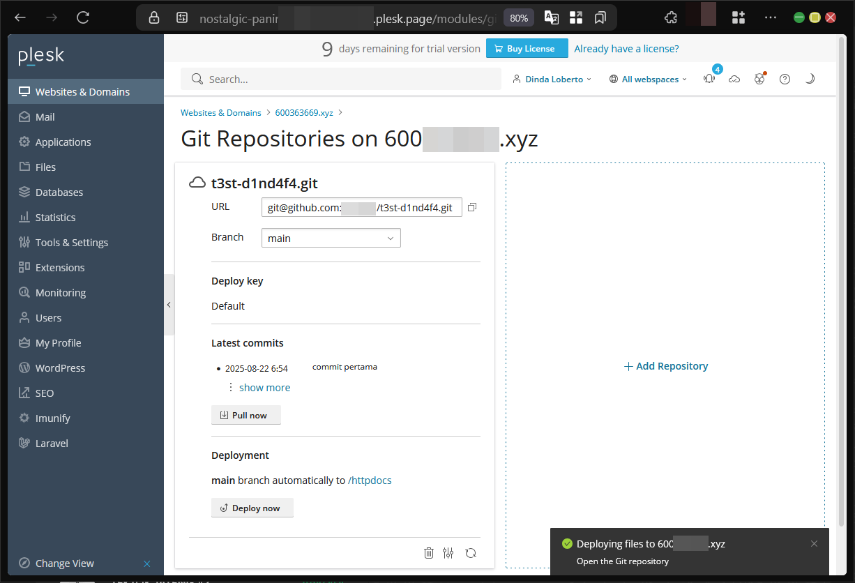 Cara Koneksikan File Pada Git Repository ke Plesk Panel
