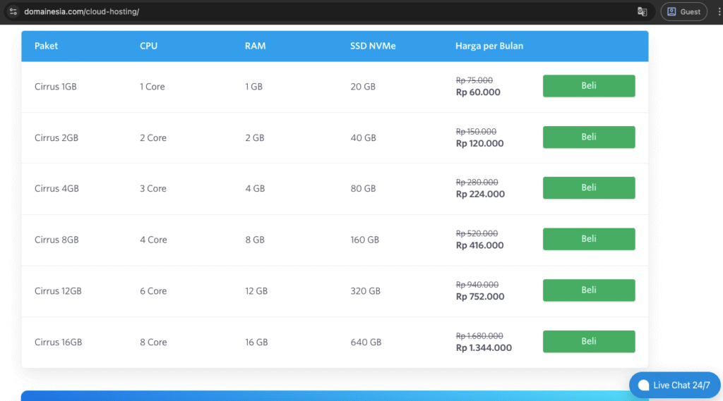 order Cloud Hosting di DomaiNesia