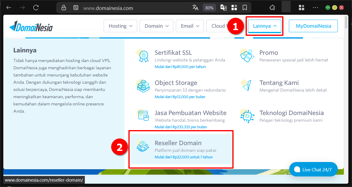 Cara Cek Harga Domain Untuk Reseller Domain di DomaiNesia