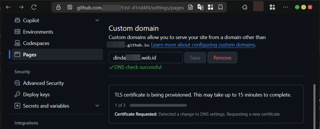 Cara Custom Domain di Github Pages Pada Repository