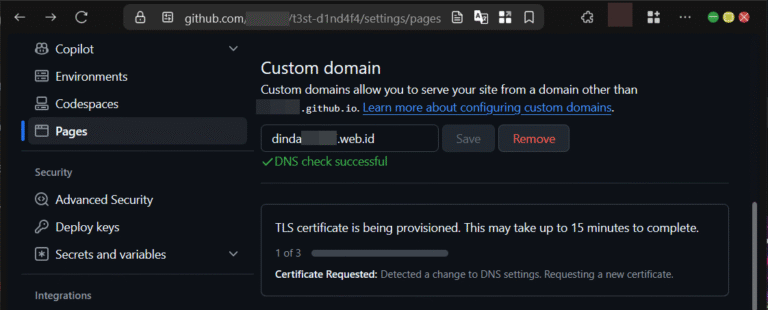 Cara Custom Domain di Github Pages Pada Repository