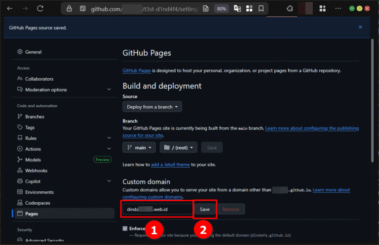 Cara Custom Domain di Github Pages Pada Repository