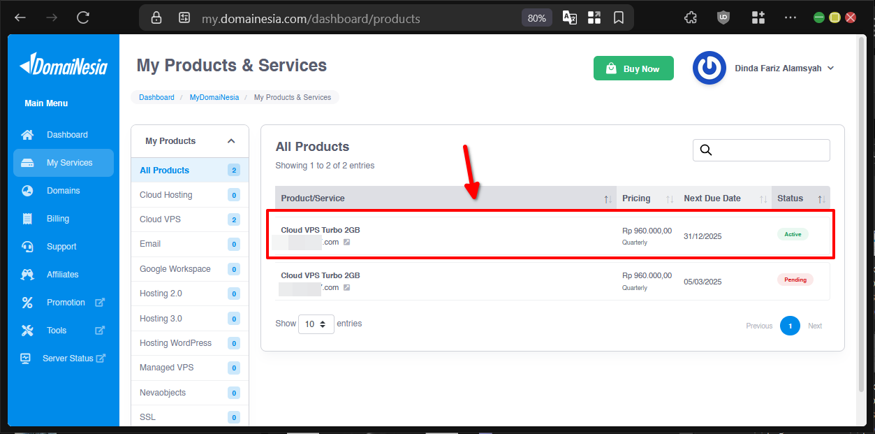 Cara Menghubungkan Domain Ke VPS Pada MyDomaiNesia 1