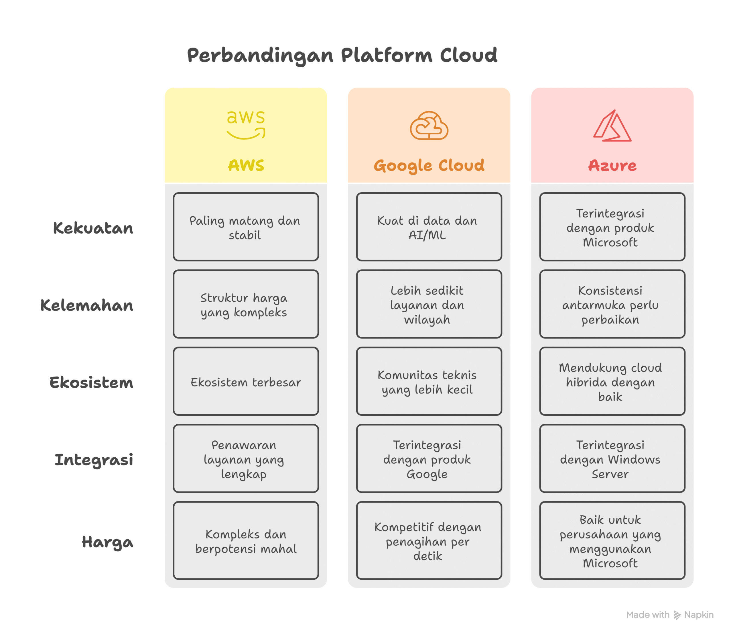 Perbandingan Singkat AWS, Google Cloud, dan Azure