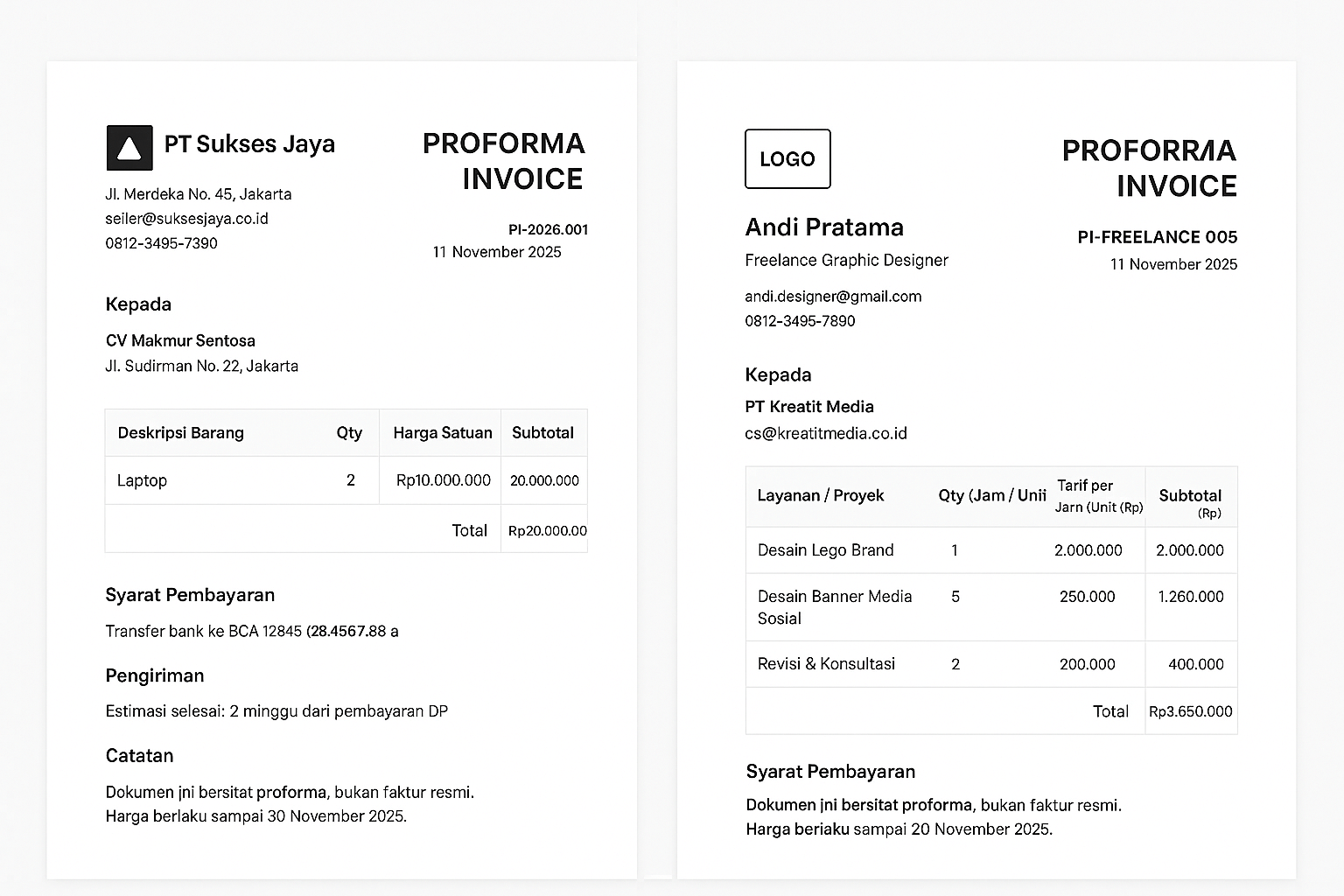 Cara Membuat Proforma Invoice untuk Bisnis dan Freelance 2 Cara Membuat Proforma Invoice