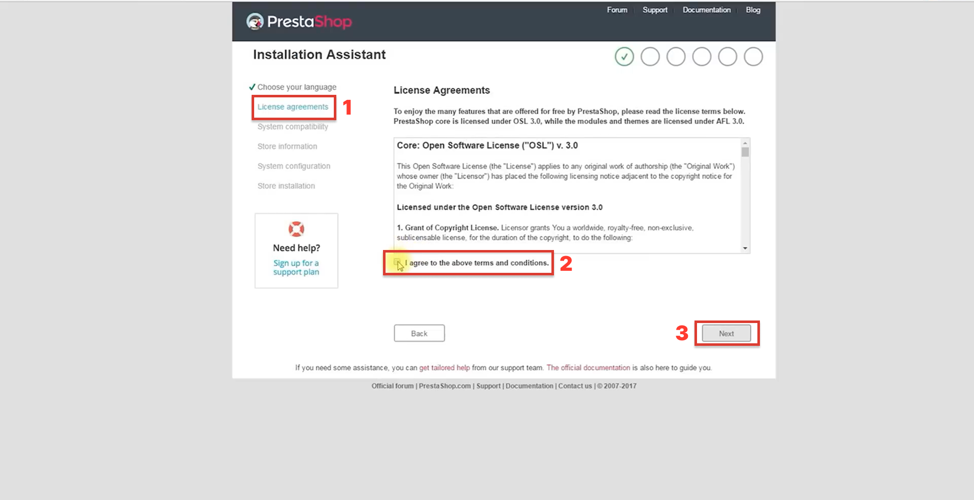 9 Langkah Instal PrestaShop untuk Buat Toko Online di VPS! 3 Baca dan Setujui Lisensi PrestaShop