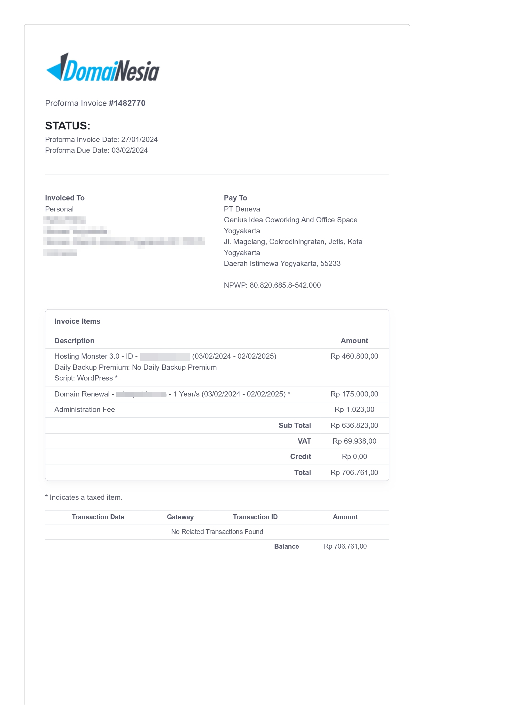 Template Proforma Invoice