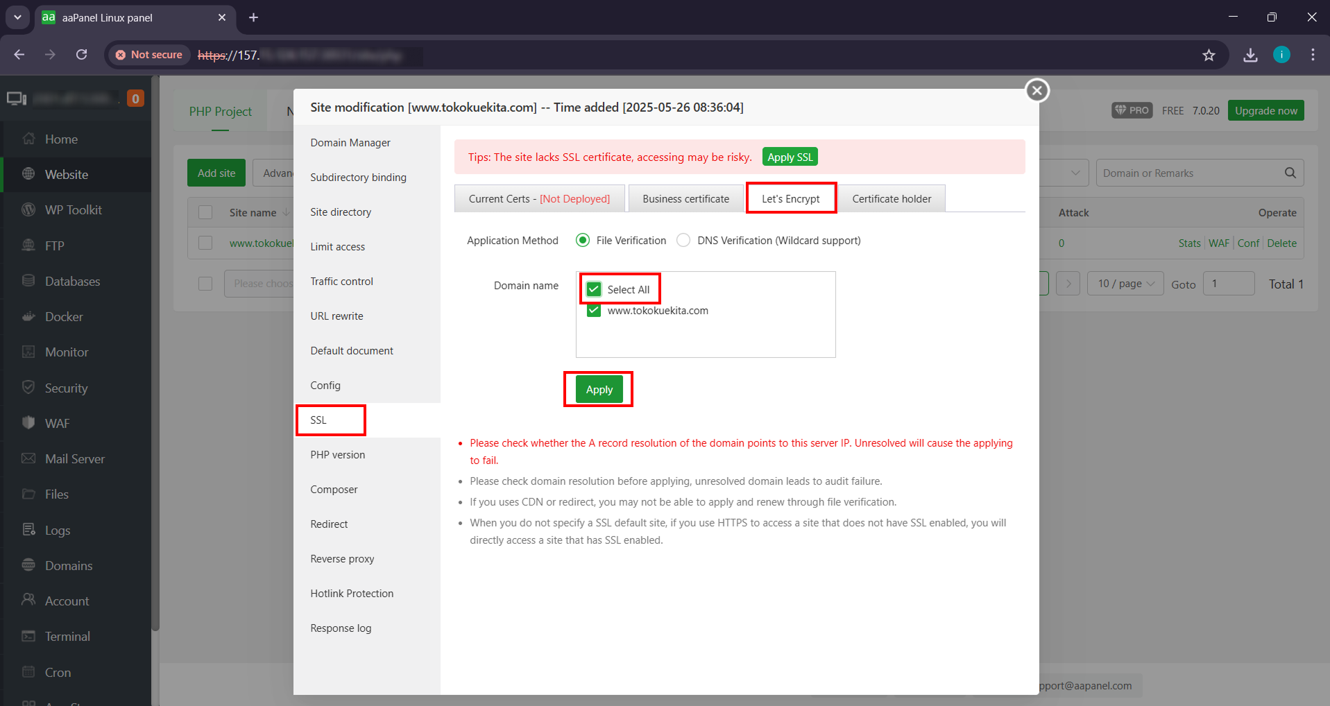 Tutorial Cara Menambahkan Domain dan Subdomain di aaPanel 9 Tutorial Cara Menambahkan Domain dan Subdomain di aaPanel 8