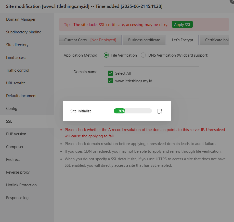 Tutorial Cara Instal SSL Gratis (Let's Encrypt) di aaPanel 7 Tutorial Cara Instal SSL Gratis (Let's Encrypt) di aaPanel 6