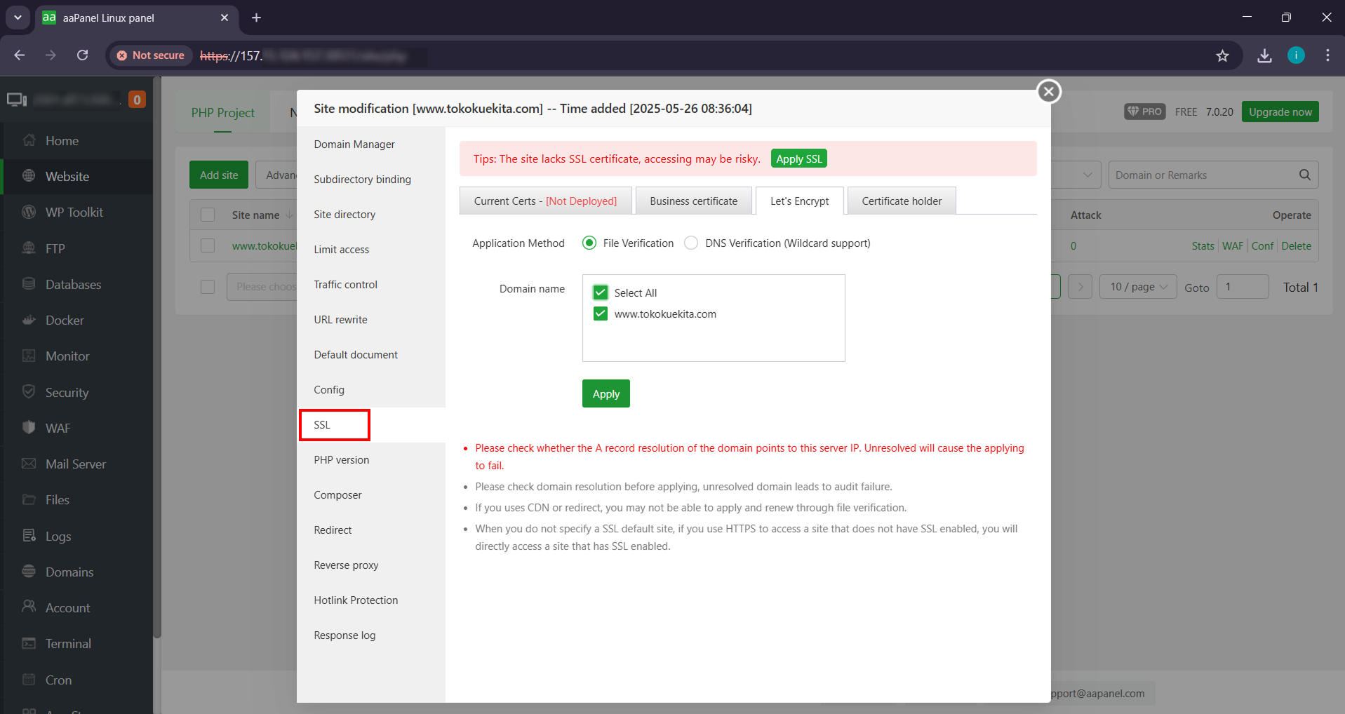 Tutorial Cara Menambahkan Domain dan Subdomain di aaPanel 8 Tutorial Cara Menambahkan Domain dan Subdomain di aaPanel 7
