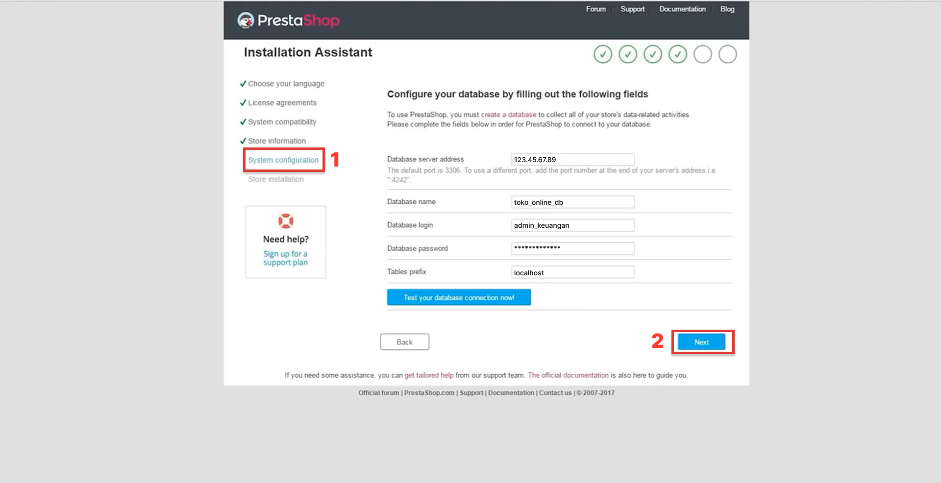 9 Langkah Instal PrestaShop untuk Buat Toko Online di VPS! 5 Masukkan Info Database