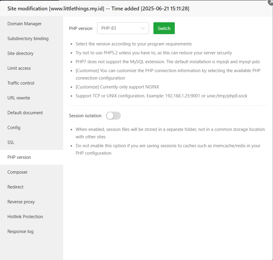Cara Instal dan Konfigurasi PHP Multiple Version di aaPanel 8 Cara Instal dan Konfigurasi PHP Multiple Version di aaPanel 7