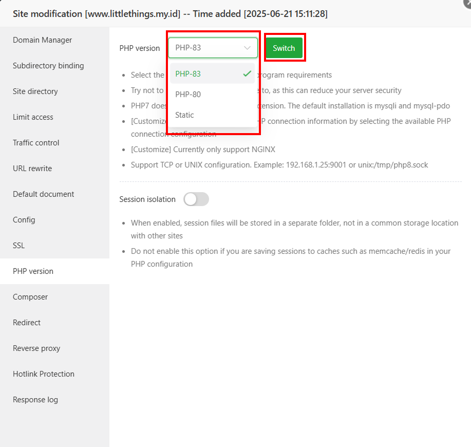 Cara Instal dan Konfigurasi PHP Multiple Version di aaPanel 9 Cara Instal dan Konfigurasi PHP Multiple Version di aaPanel 8