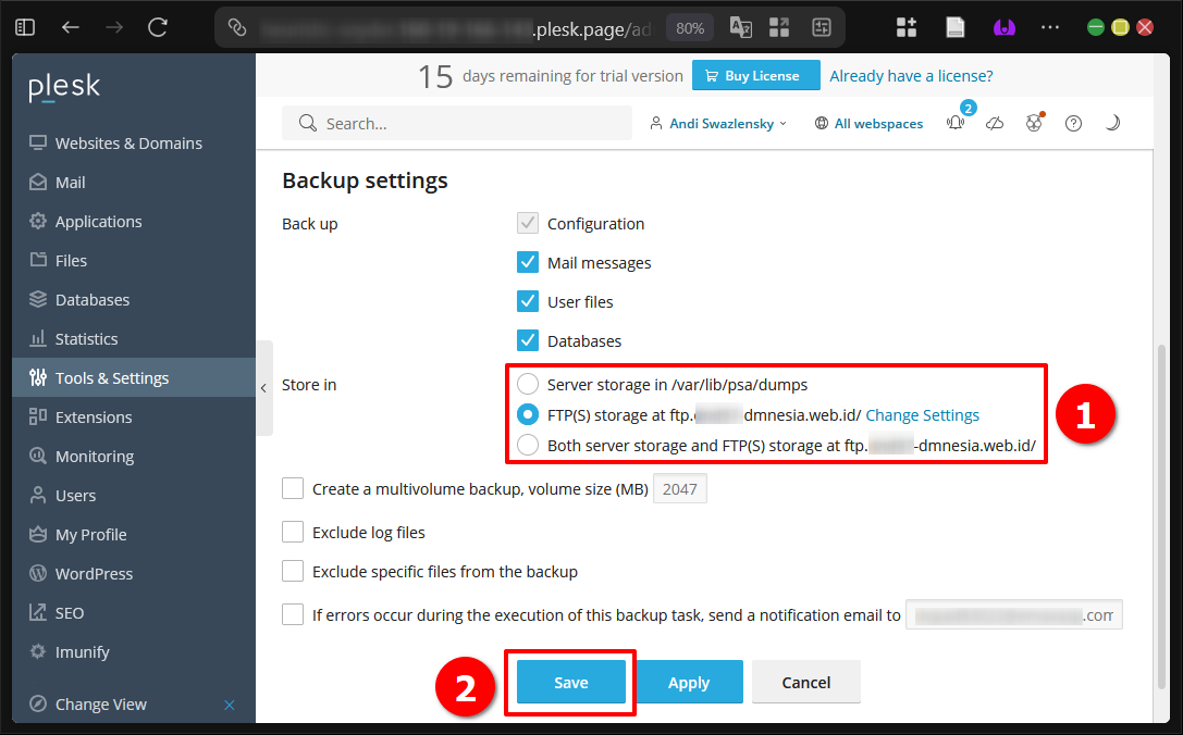 Cara Koneksi Schedule Backup di Plesk Panel Dengan FTPS 11 Cara Koneksi Schedule Backup di Plesk Panel Dengan FTPS