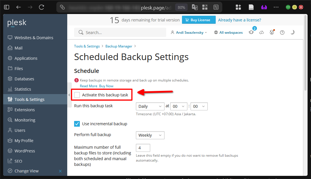 Cara Koneksi Schedule Backup di Plesk Panel Dengan FTPS 14 Cara Koneksi Schedule Backup di Plesk Panel Dengan FTPS