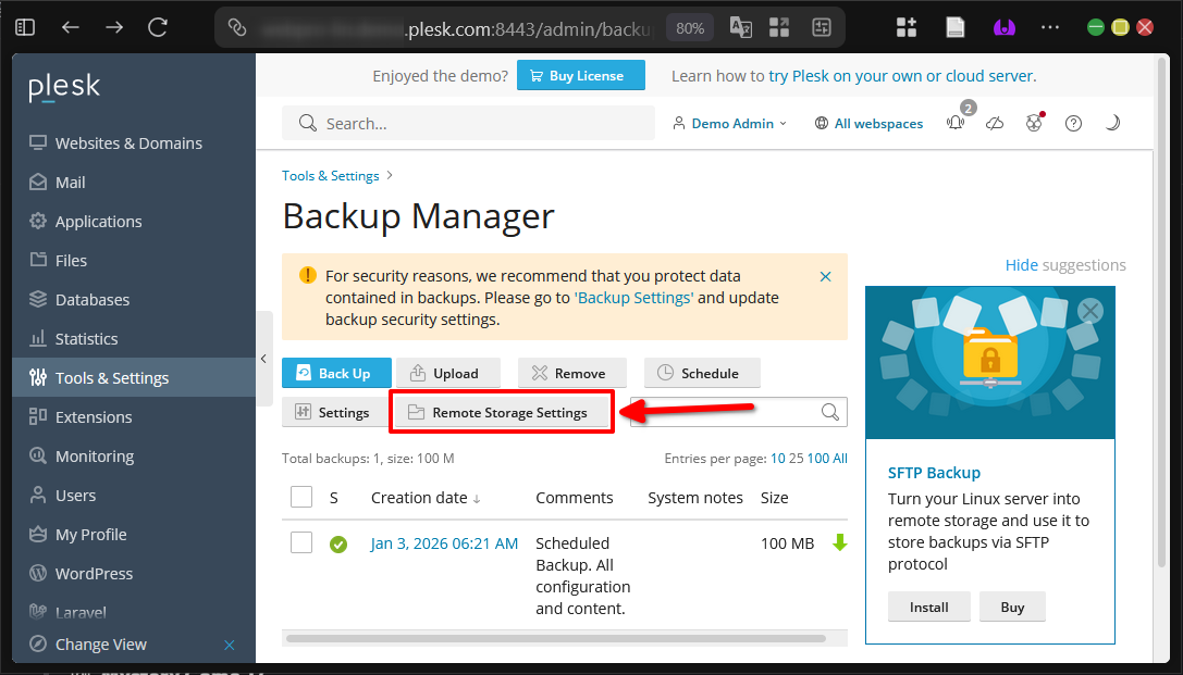 Cara Koneksi Schedule Backup di Plesk Panel Dengan FTPS 7 Cara Koneksi Schedule Backup di Plesk Panel Dengan FTPS