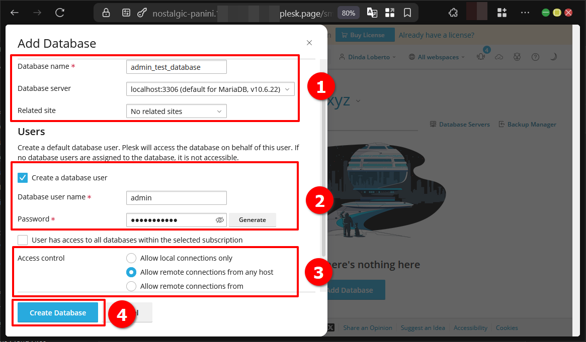 Cara Buat dan Koneksikan Database di Plesk Panel ke Web 8 Cara Buat dan Koneksikan Database di Plesk Panel ke Web