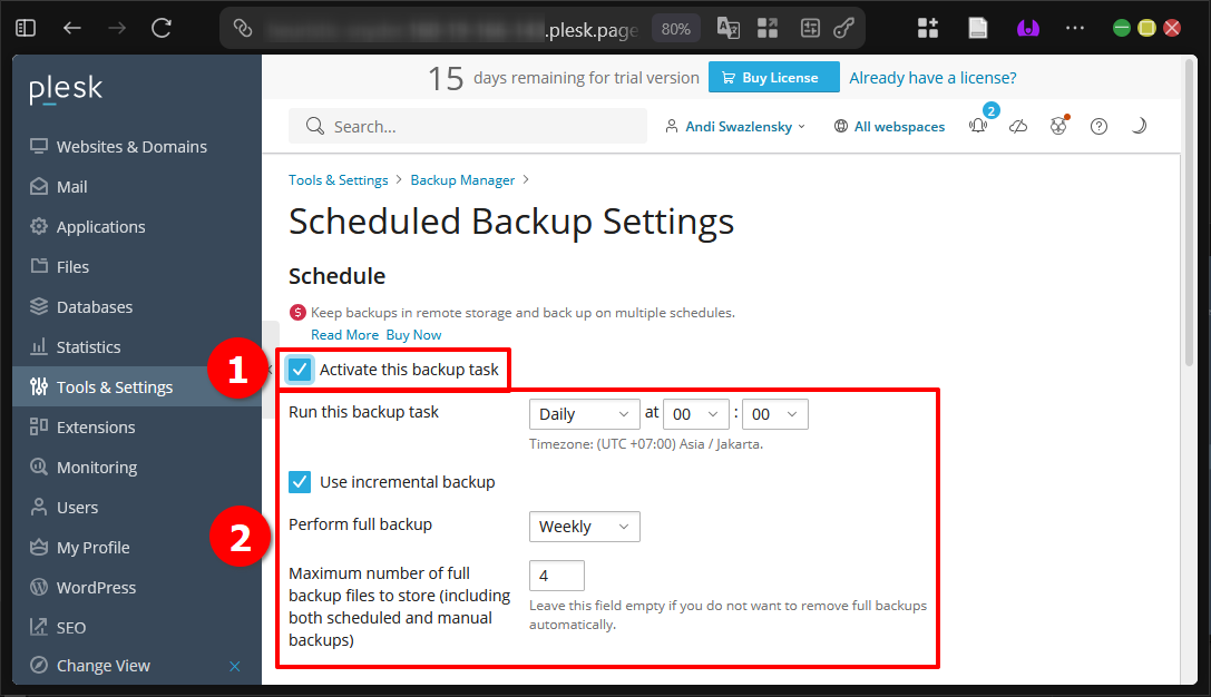 Panduan Schedule Backup di Plesk Panel (Metode GUI) 9 Panduan Schedule Backup di Plesk Panel (Metode GUI)