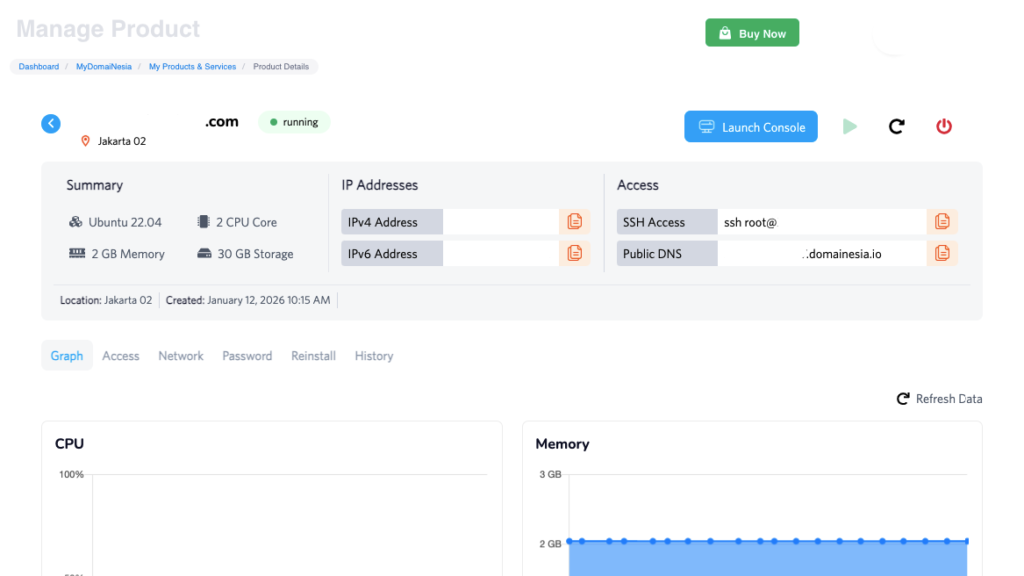 Mengenal Dashboard VPS DomaiNesia dan Fungsinya Secara Lengkap 3 Dashboard VPS DomaiNesia