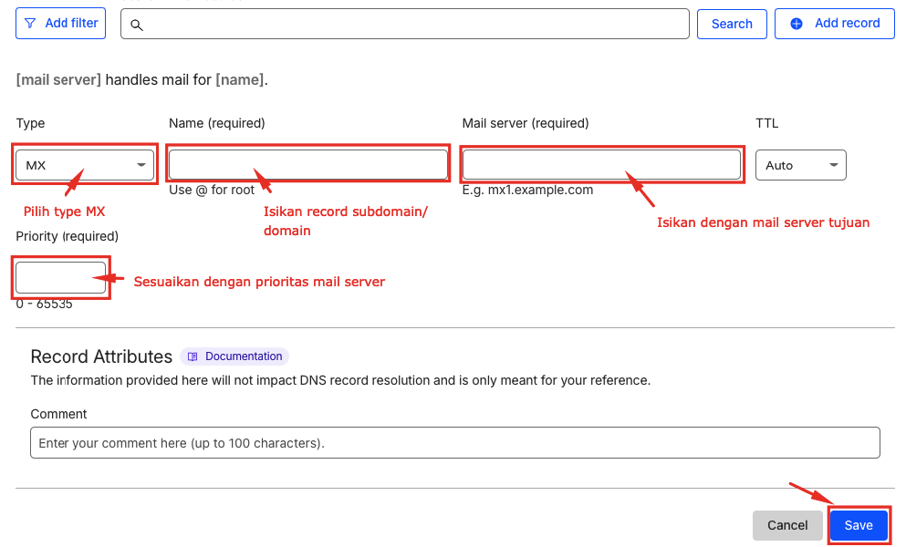 Konfigurasi DNS Email di Cloudflare untuk Domain Pribadi 4 Konfigurasi DNS Email