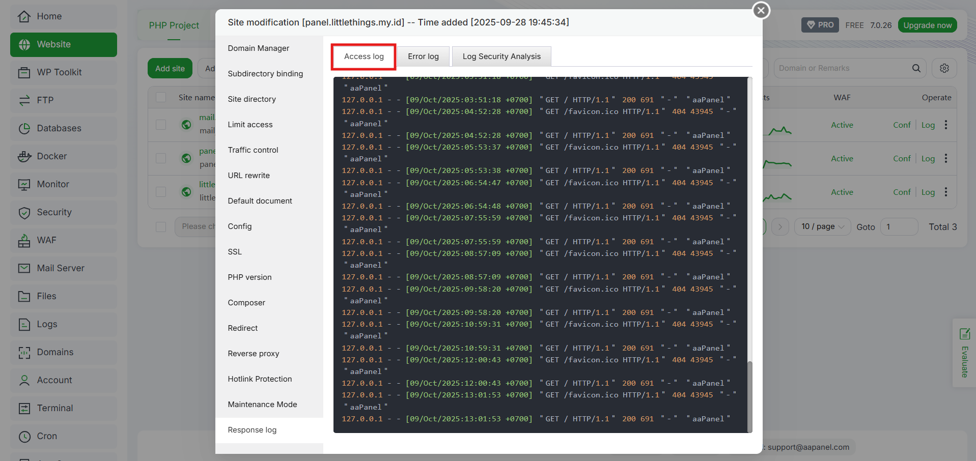 Membaca & Analisis Log di aaPanel (Website, Mail, Security) 2 Membaca & Analisis Log di aaPanel (Website, Mail, Security) 1