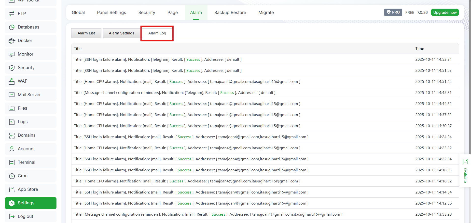Cara Setup Notifikasi Server aaPanel via Telegram dan Email 24 Cara Setup Notifikasi Server aaPanel via Telegram dan Email 23