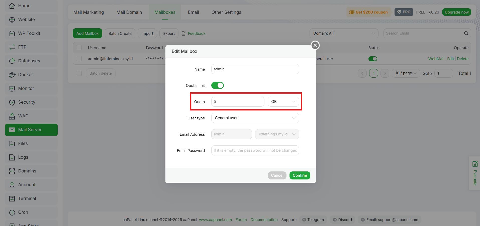Tutorial Cara Menambah & Mengelola Email Account di aaPanel 11 Tutorial Cara Menambah & Mengelola Email Account di aaPanel 10