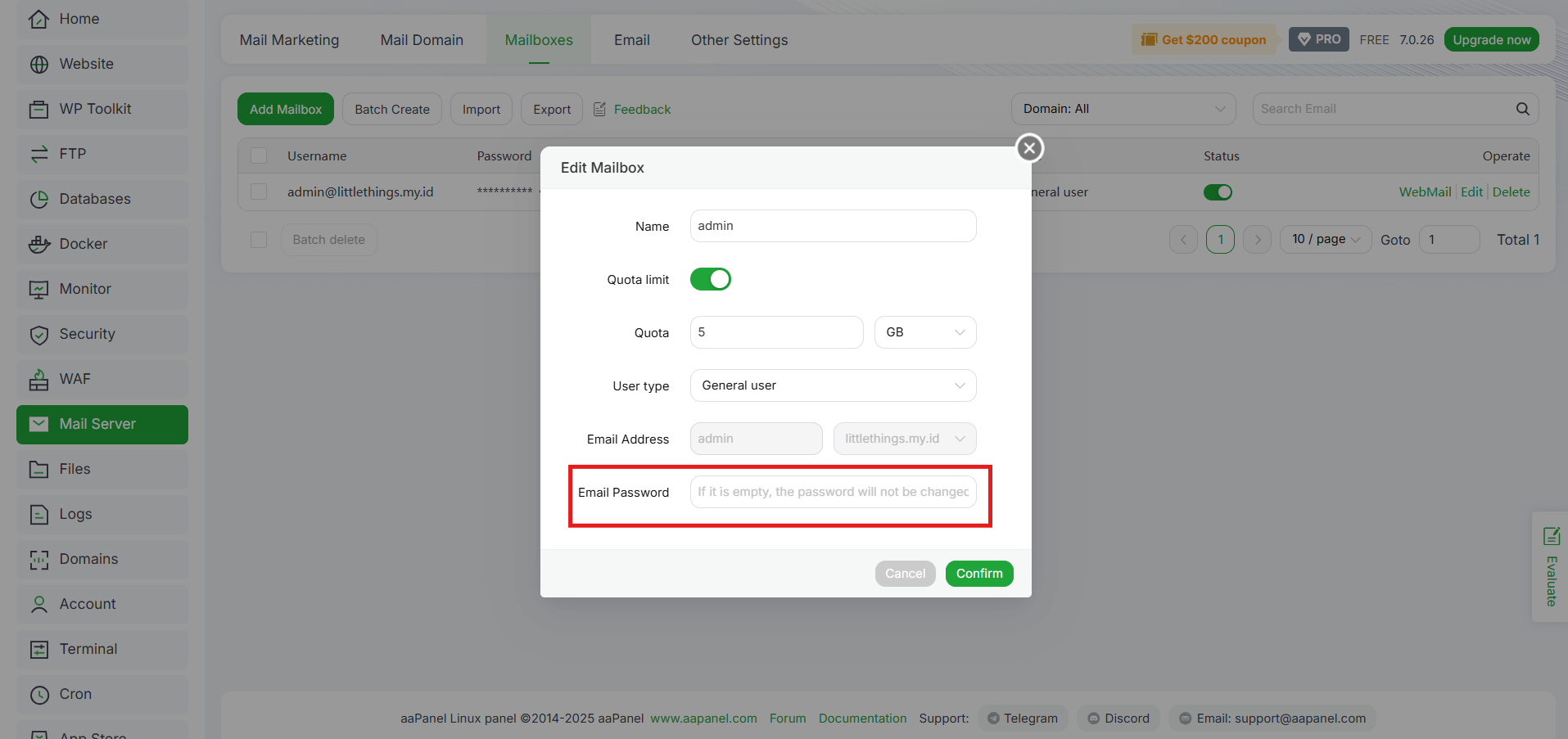 Tutorial Cara Menambah & Mengelola Email Account di aaPanel 13 Tutorial Cara Menambah & Mengelola Email Account di aaPanel 12
