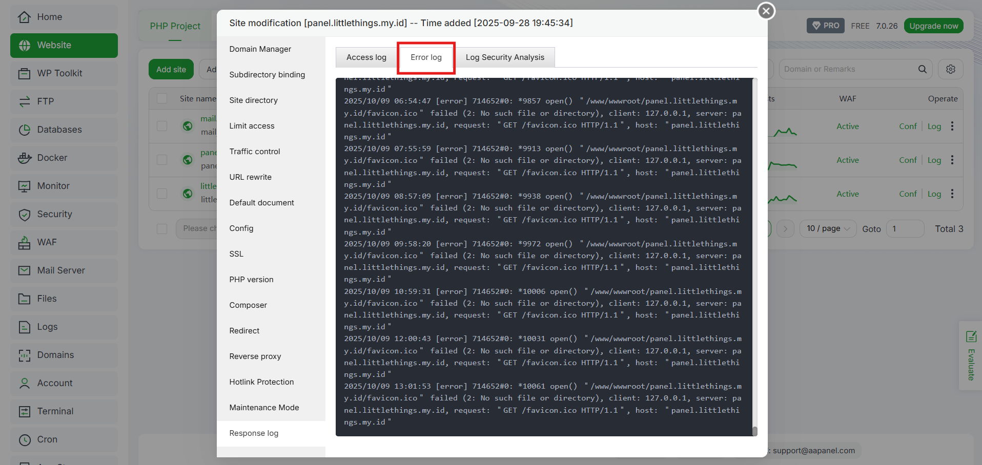 Membaca & Analisis Log di aaPanel (Website, Mail, Security) 3 Membaca & Analisis Log di aaPanel (Website, Mail, Security) 2