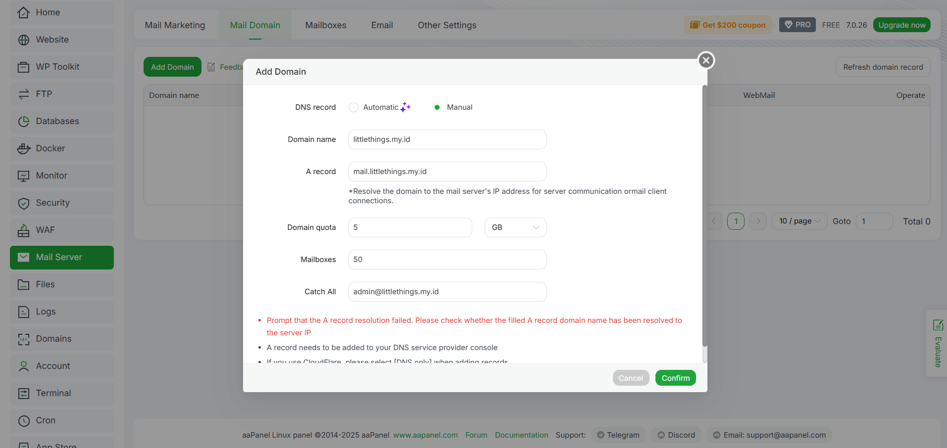 Tutorial Cara Menambah & Mengelola Email Account di aaPanel 5 Tutorial Cara Menambah & Mengelola Email Account di aaPanel 4
