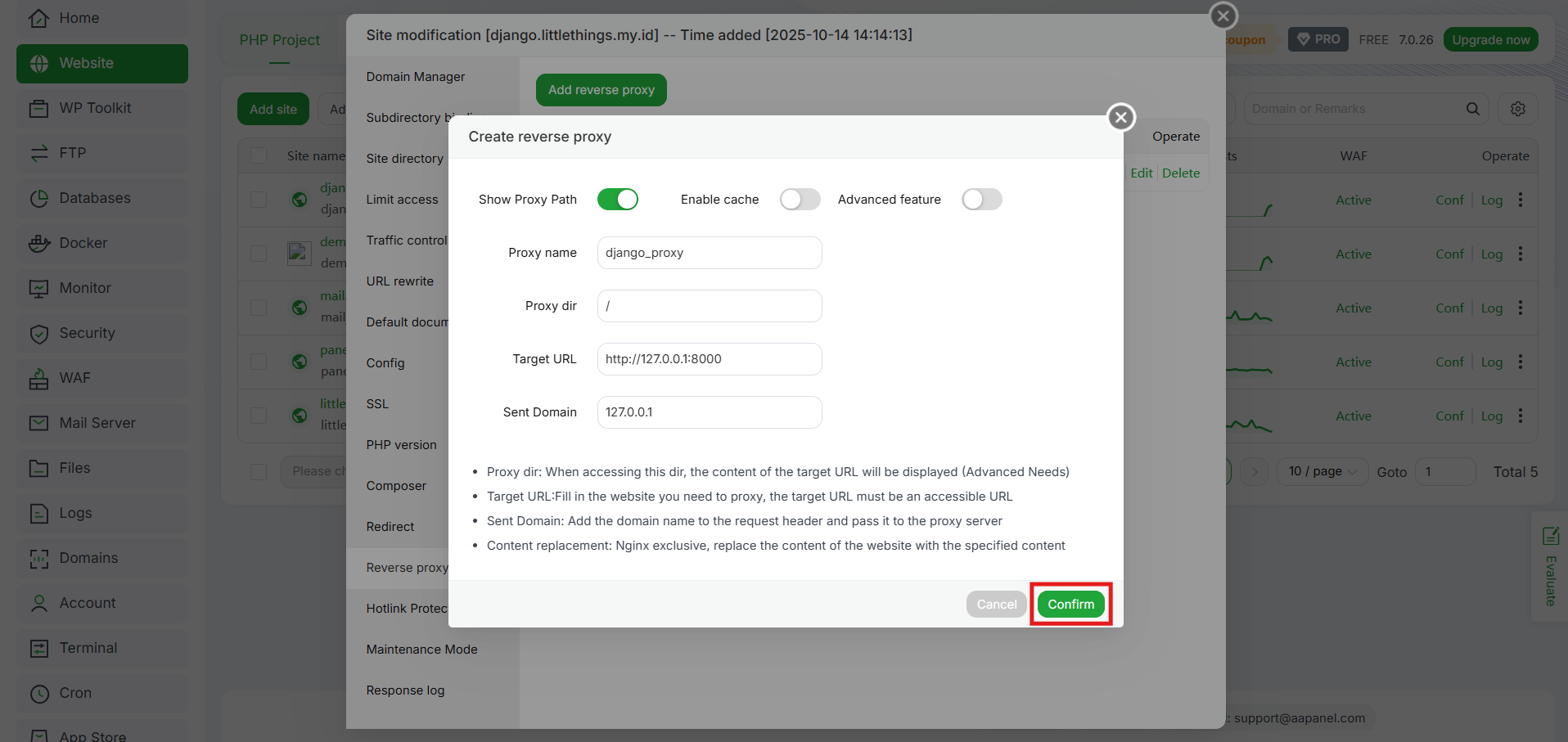 Cara Konfigurasi Reverse Proxy di aaPanel (Nginx dan Apache) 4 Cara Konfigurasi Reverse Proxy di aaPanel (Nginx dan Apache) 3