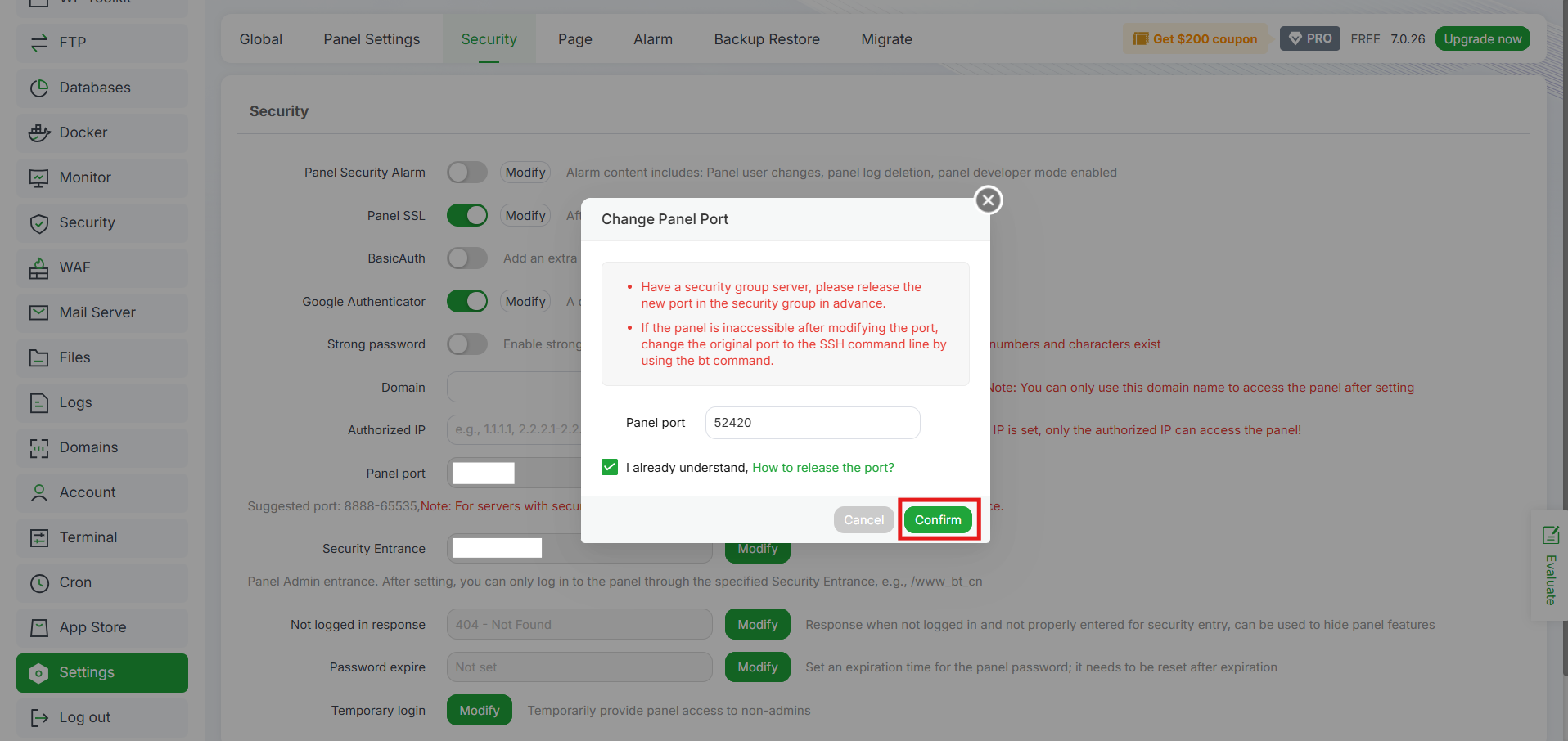 Tutorial Cara Mengamankan Login aaPanel dengan Port Custom 5 Tutorial Cara Mengamankan Login aaPanel dengan Port Custom 4