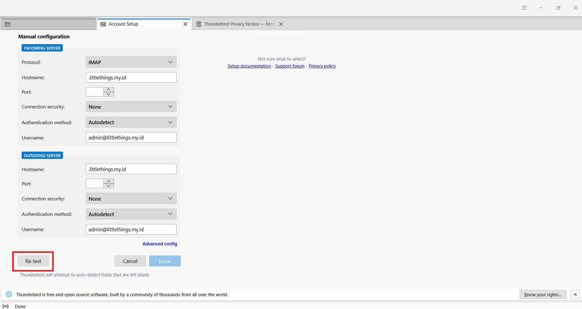 Cara Menghubungkan Mail Server aaPanel dengan Thunderbird 9 Cara Menghubungkan Mail Server aaPanel dengan Thunderbird 8