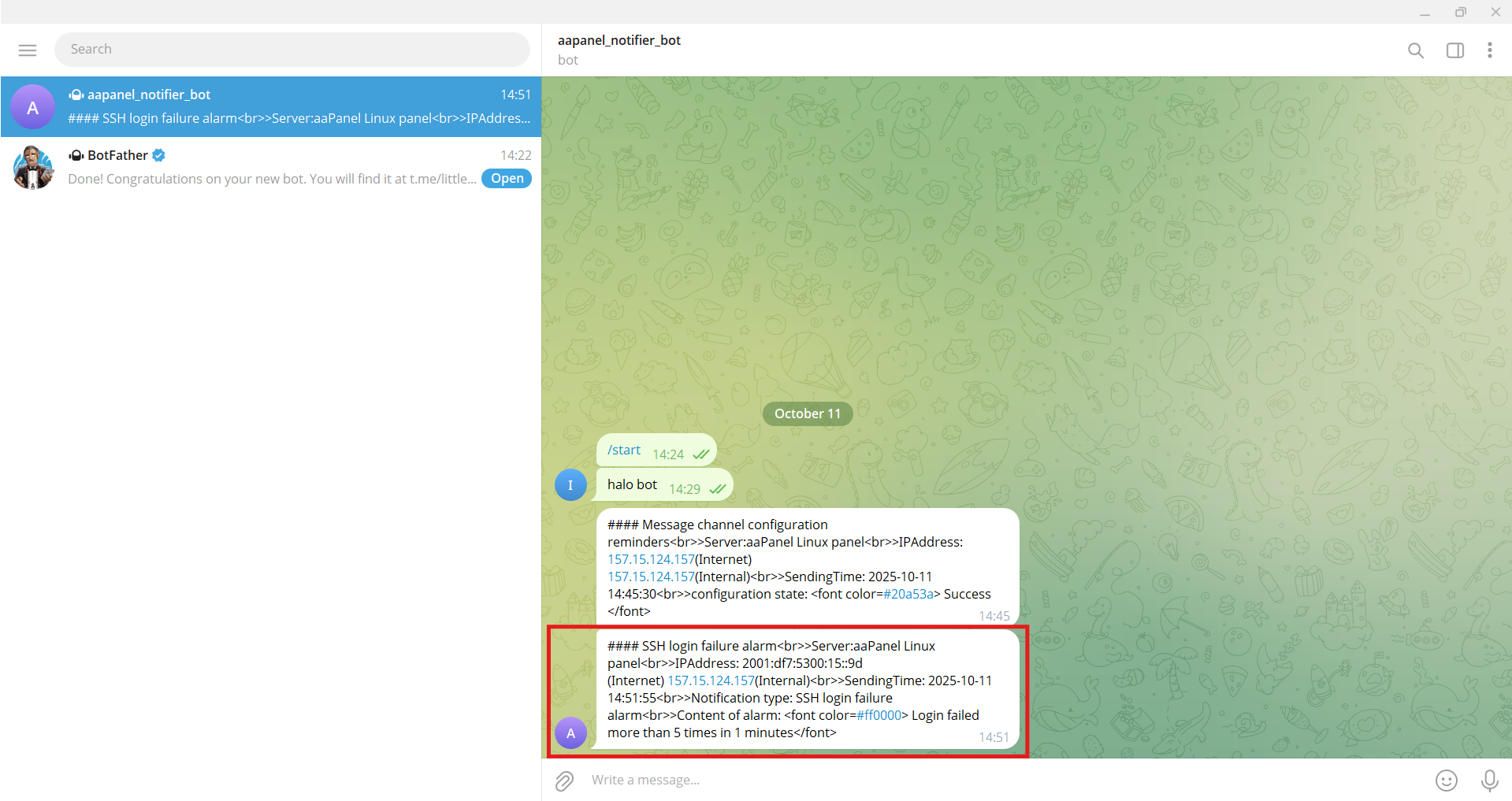 Cara Setup Notifikasi Server aaPanel via Telegram dan Email 23 Cara Setup Notifikasi Server aaPanel via Telegram dan Email 22