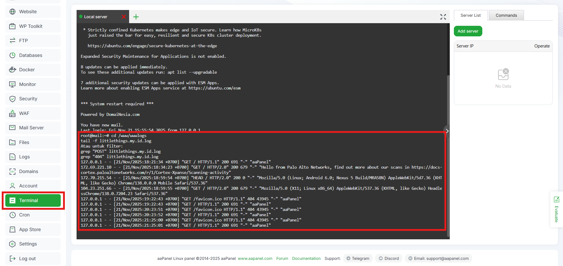 4 Cara Melihat dan Mengatur Access Log Web Server di aaPanel 7 4 Cara Melihat dan Mengatur Access Log Web Server di aaPanel 6