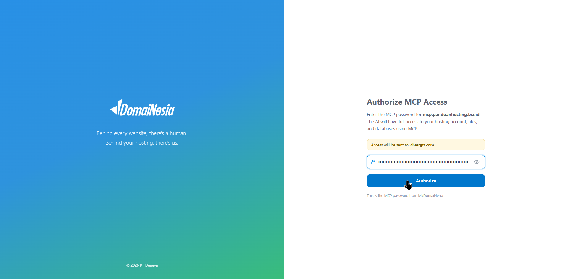 Gambar 11. Masukkan MCP Password pada halaman Authorize MCP Access. Gambar 11. Masukkan MCP Password pada halaman Authorize MCP Access.