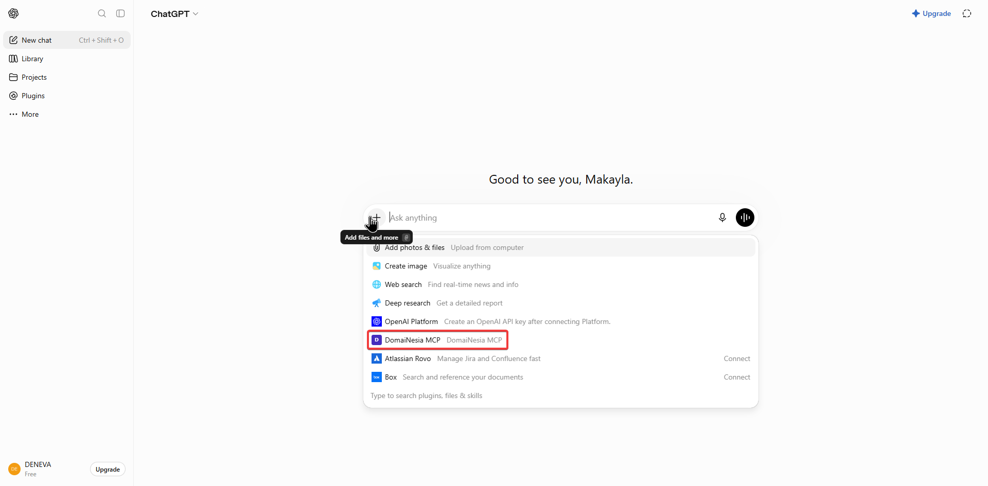 Gambar 13. Pilih DomaiNesia MCP dari menu Add files & more. Gambar 13. Pilih DomaiNesia MCP dari menu Add files & more.