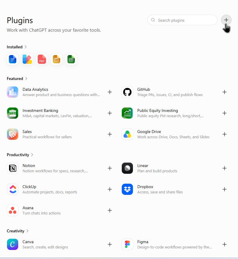 Gambar 7. Klik ikon + untuk membuat custom plugin baru. Gambar 7. Klik ikon + untuk membuat custom plugin baru.
